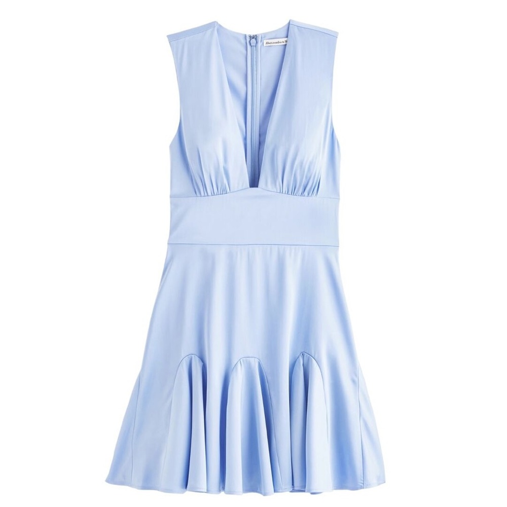 Abercrombie & Fitch Women's Blue Plunge Satin Mini Dress